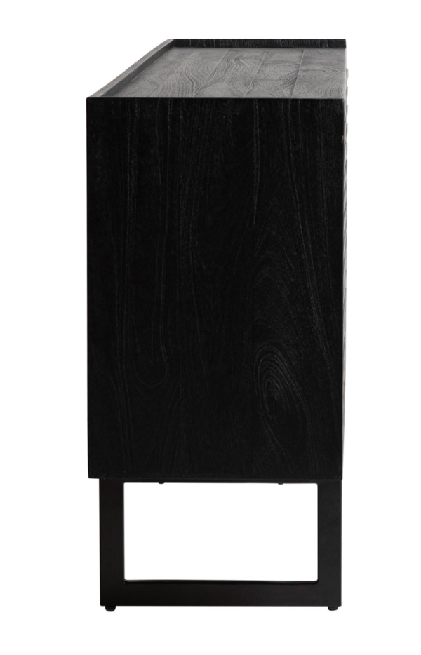 Black modern sideboard with slatted doors, side