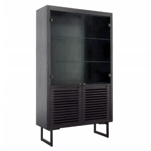 Matte Black Tall Cabinet with Glass Doors