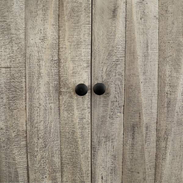 70" light grey wood sideboard with faceted doors, door detail