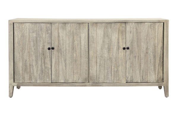 70" light grey wood sideboard with faceted doors, front