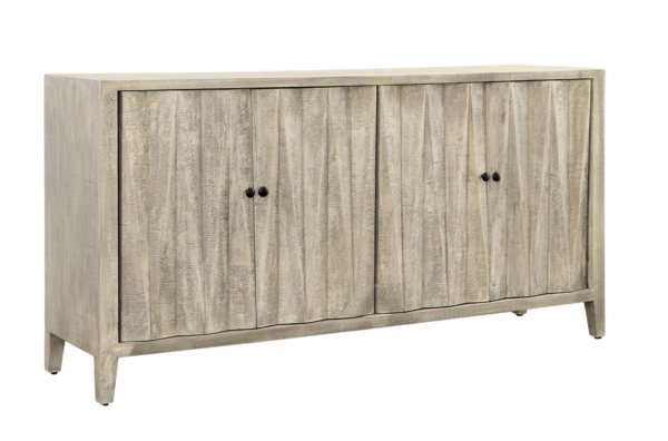 70" light grey wood sideboard with faceted doors