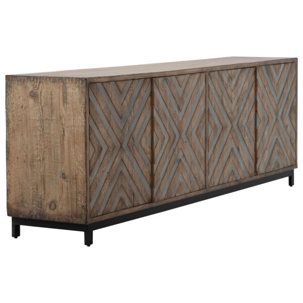 Rustic wood sideboard with geometrical design, side