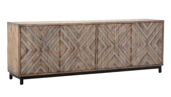 Rustic wood sideboard with geometrical design