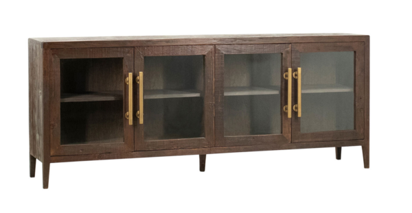 Dark wood sideboard console with glass doors