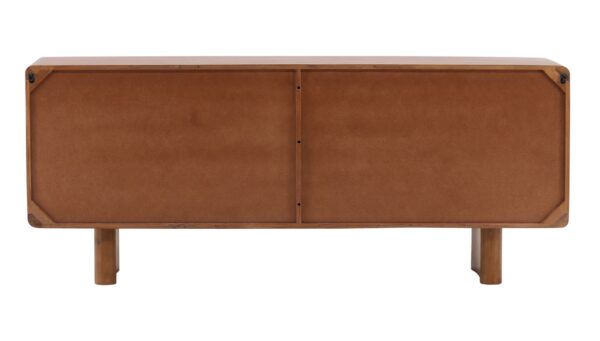 Modern, warm brown wood sideboard with curved legs, back