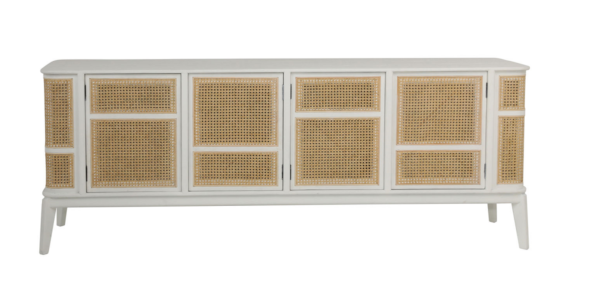 White rattan sideboard cabinet with doors, front