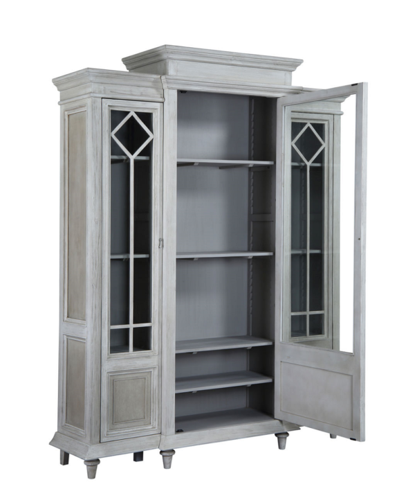 Large china cabinet with glass doors, open