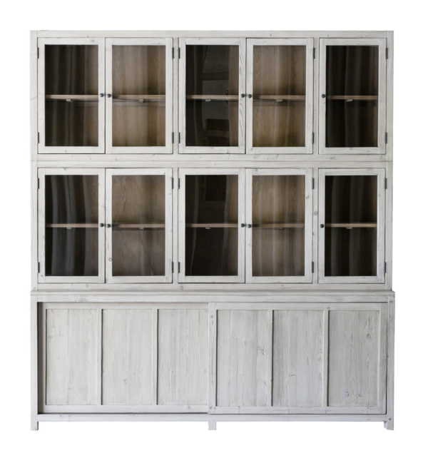 Large modern china cabinet with sliding glass doors, front