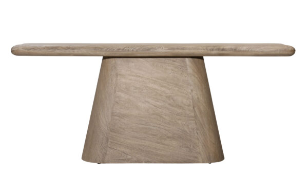 Rustic console table with triangular base, front