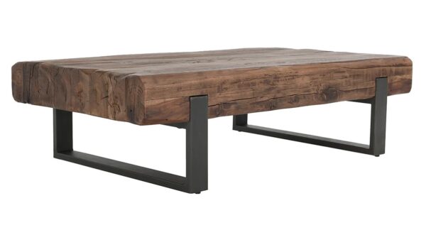 Rustic style coffee table with reclaimed wood top and iron base