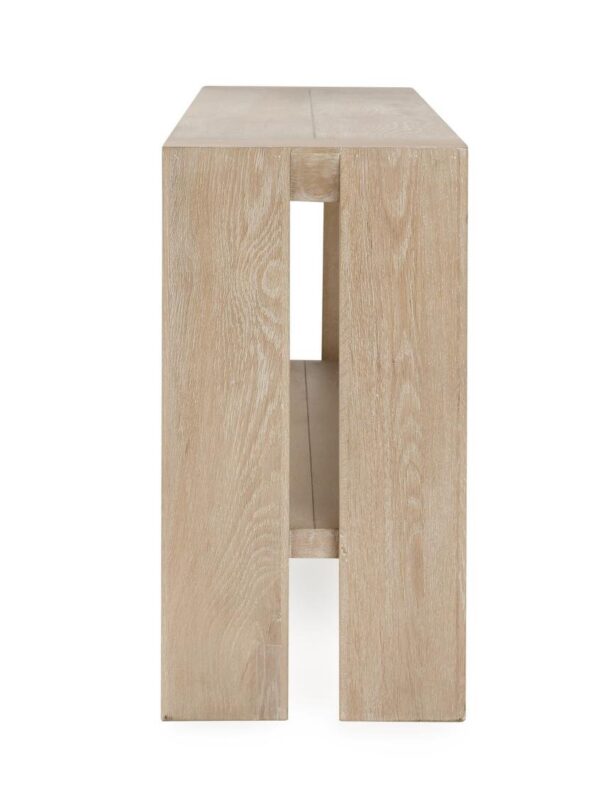 Cream color oak console table with shelf, profile