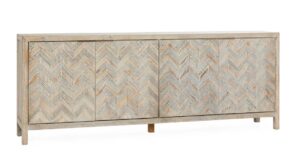 94″ Sienna Reclaimed Pine 4Dr Cabinet Gray/Cream Wash