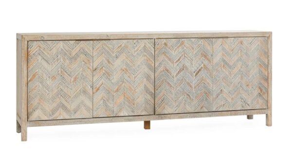 Pine wood media cabinet with herringbone design