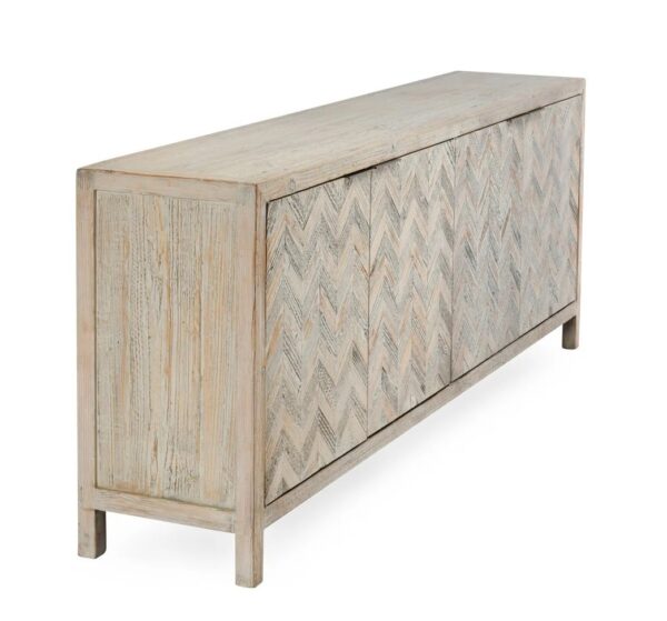 Pine wood media cabinet with herringbone design, profile