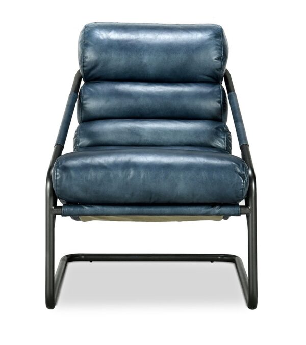 Blue leather accent chair, front