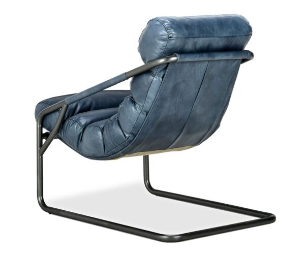 Blue leather accent chair, back