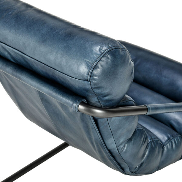 Blue leather accent chair, top