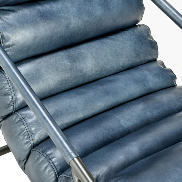 Blue leather accent chair, detail
