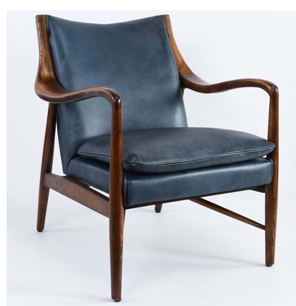 Kiannah Blue Leather and Wood Chair