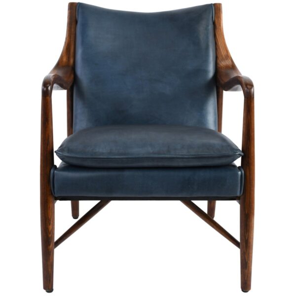 Blue leather accent chair, front