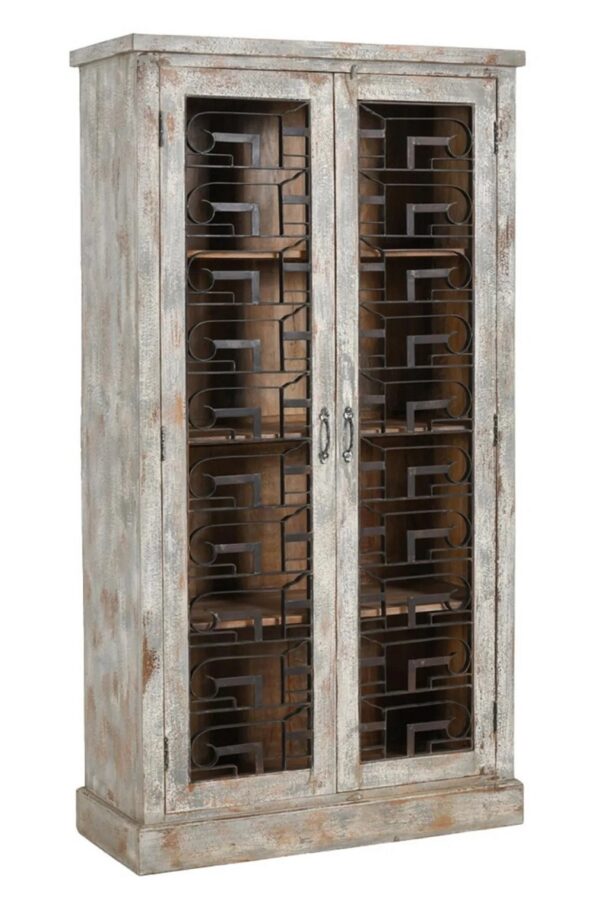 Tall cabinet bar made of solid wood and iron door with rustic finish