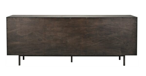 Mid Century style sideboard with drawers in dark walnut wood, back