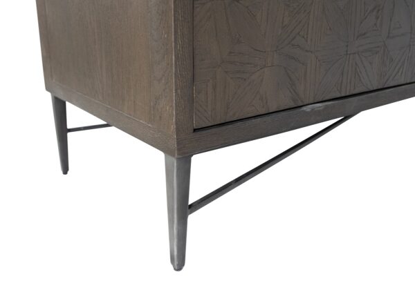 Dark brown media console with carved doors, base