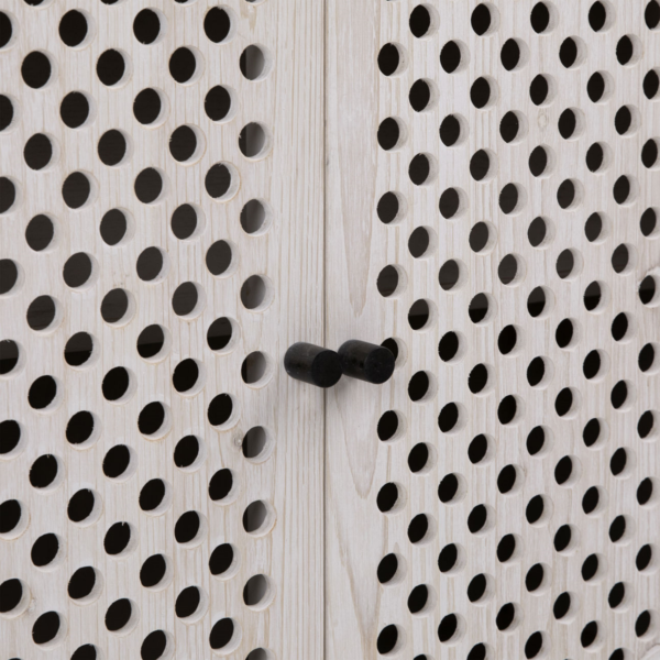 Light grey modern media cabinet, door detail