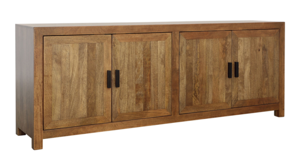 Natural wood media console with 4 doors