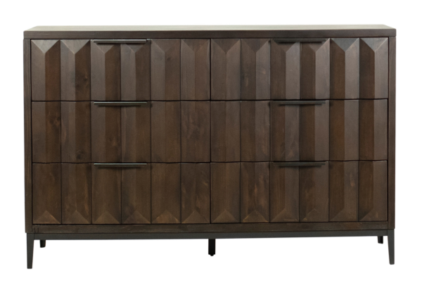 Dark brown dresser with iron base, front