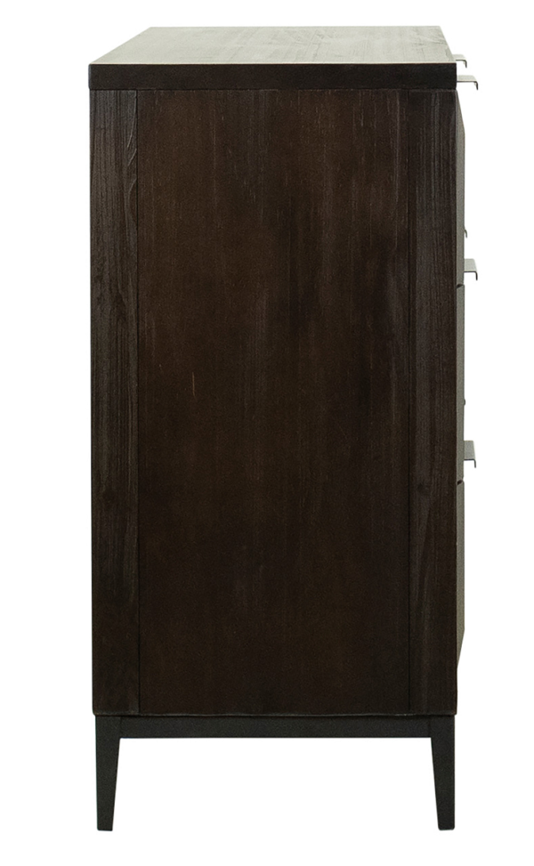 Dark brown dresser with iron base, side