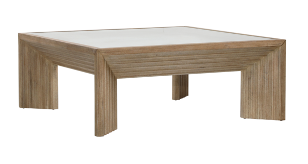 Square wood coffee table with glass top