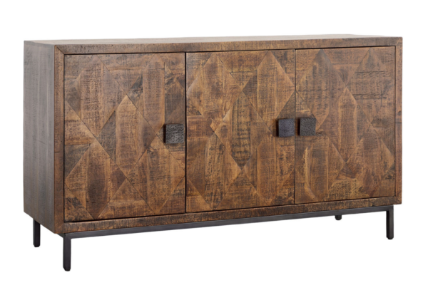 63" dark brown media console cabinet with iron handles
