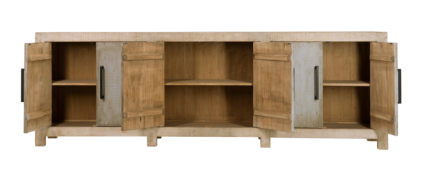Long wood sideboard media console with 6 doors, open