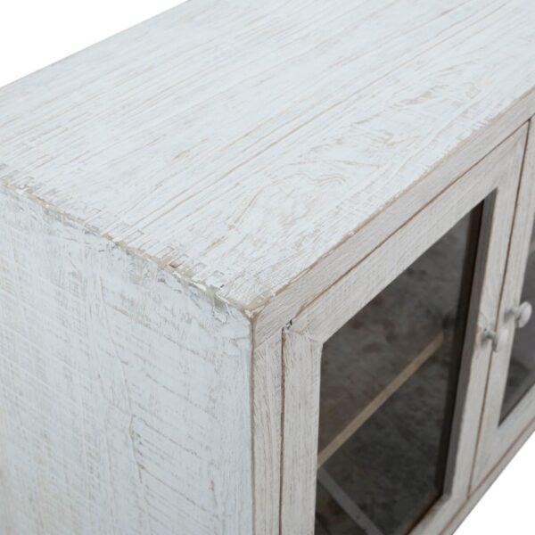 Whitewash console cabinet with glass doors