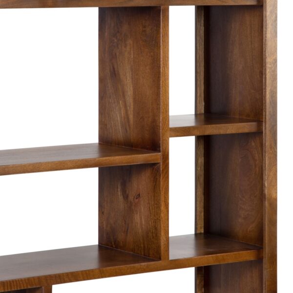 Large geometrical wood bookcase, close up