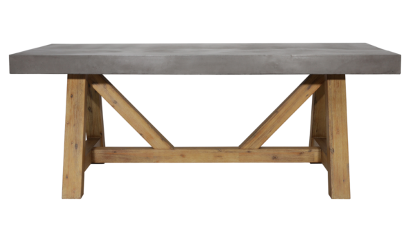 Wood and concrete outdoor dining table, side