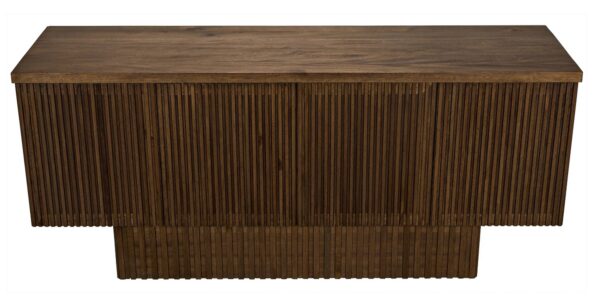 Dark walnut sideboard with linear pattern, top