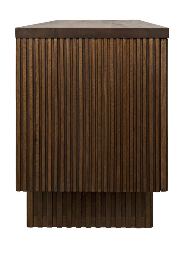 Dark walnut sideboard with linear pattern, profile