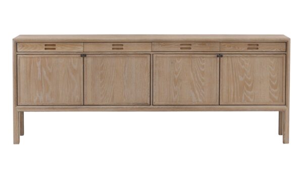 Light oak sideboard with doors and drawers, front