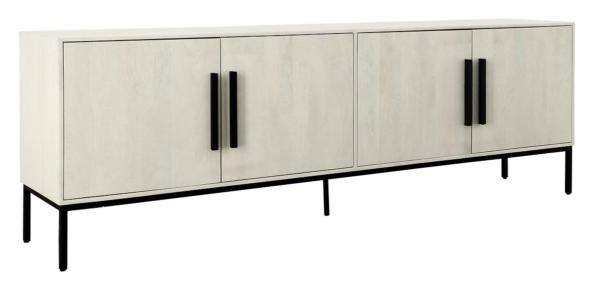 Long white sideboard with black iron frame