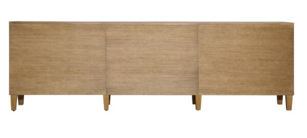 Long natural color sideboard with rattan doors, back