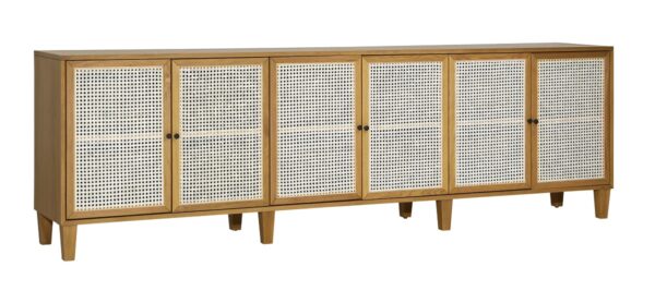 Long natural color sideboard with rattan doors