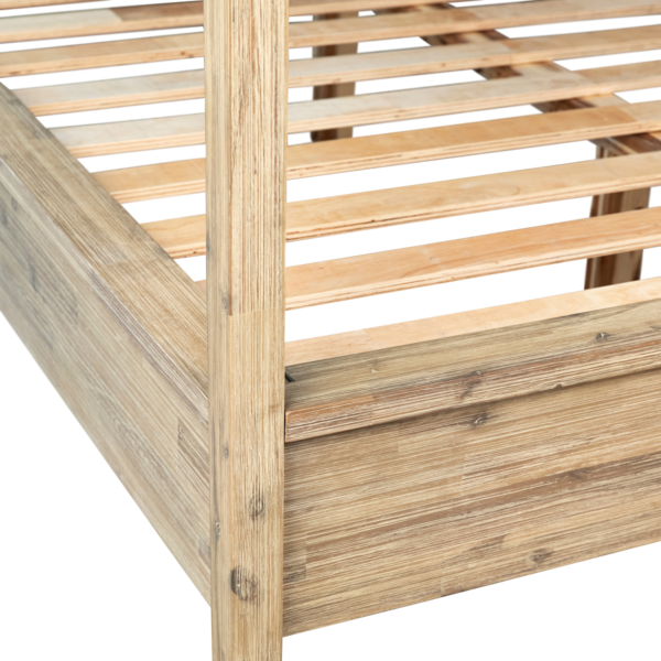 Modern wood and fabric canopy bed, detail