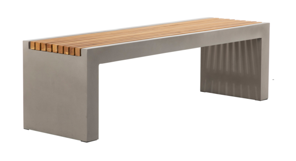 Concrete and teak outdoor bench
