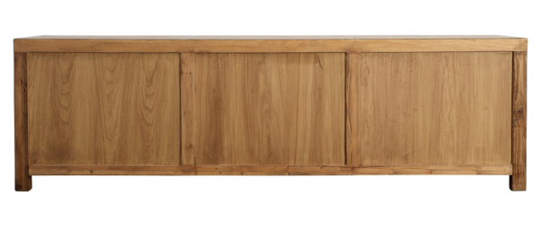 Long wood sideboard with drawers and storage, back