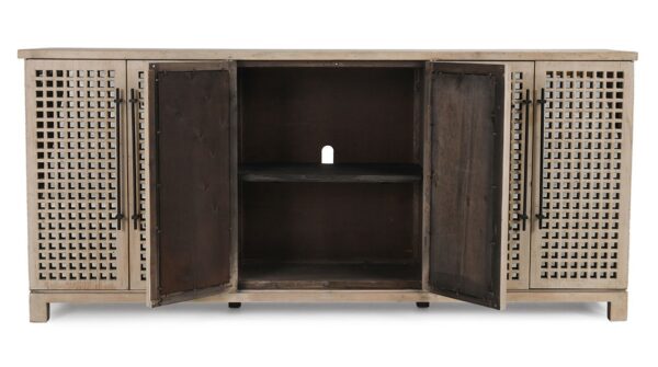 Large media cabinet with mirror doors, interior