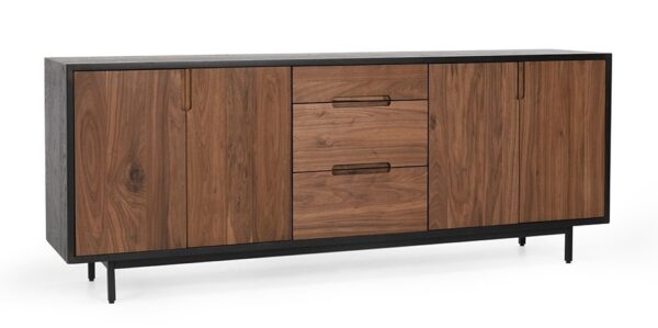 Black and brown buffet with doors and drawers
