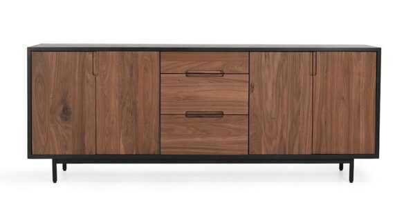 Black and brown buffet with doors and drawers, front