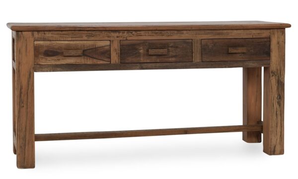 Reclaimed rustic wood console table with drawers